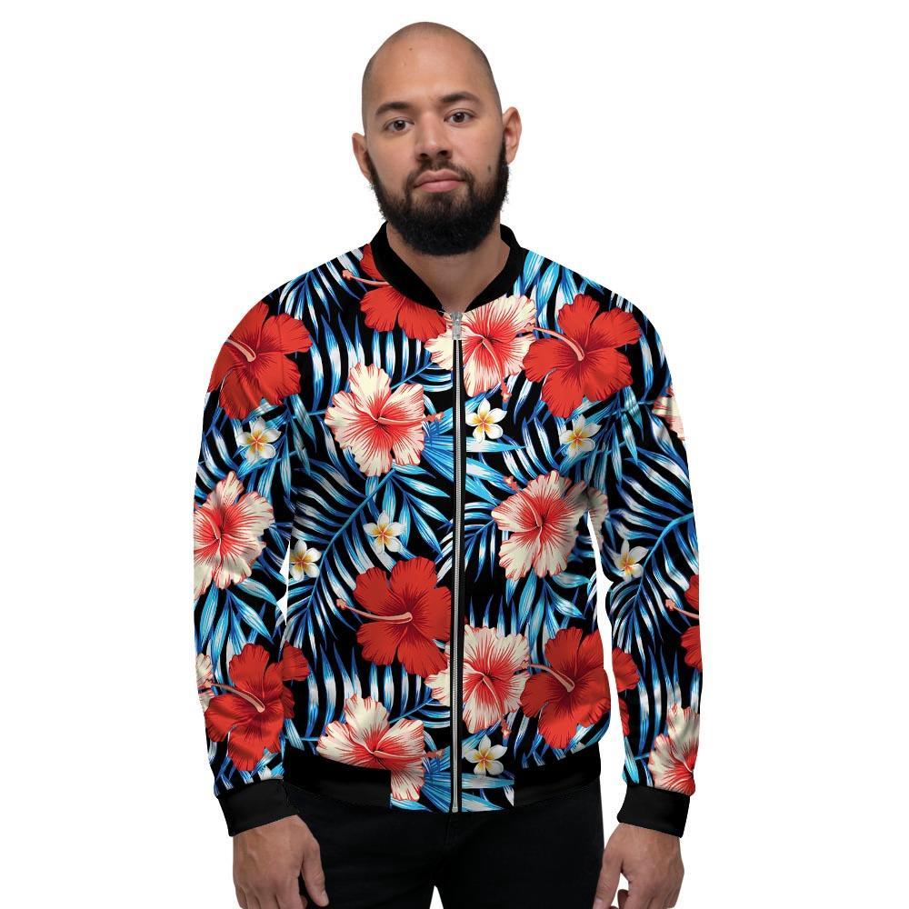 Tropical Hibiscus Flower Print Men's Bomber Jacket-grizzshop