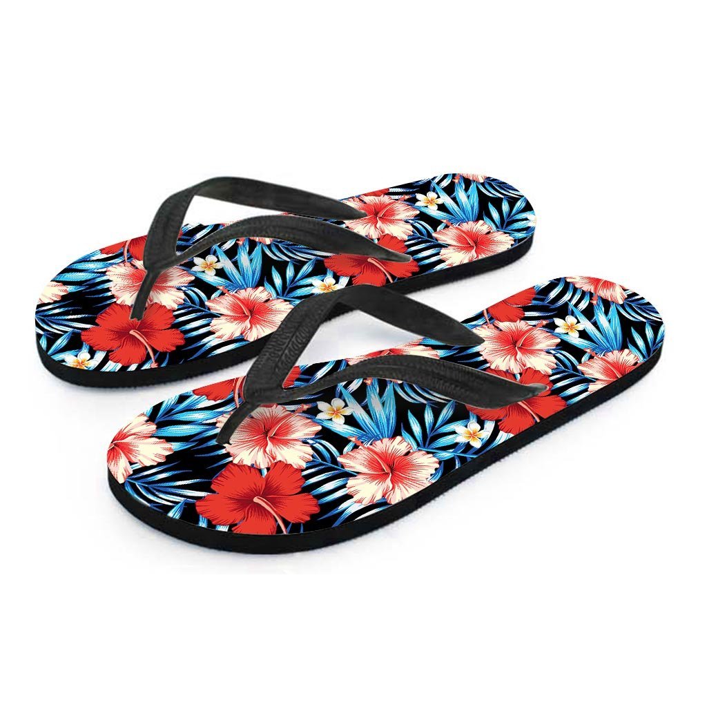 Tropical Hibiscus Flower Print Men's Flip Flops-grizzshop