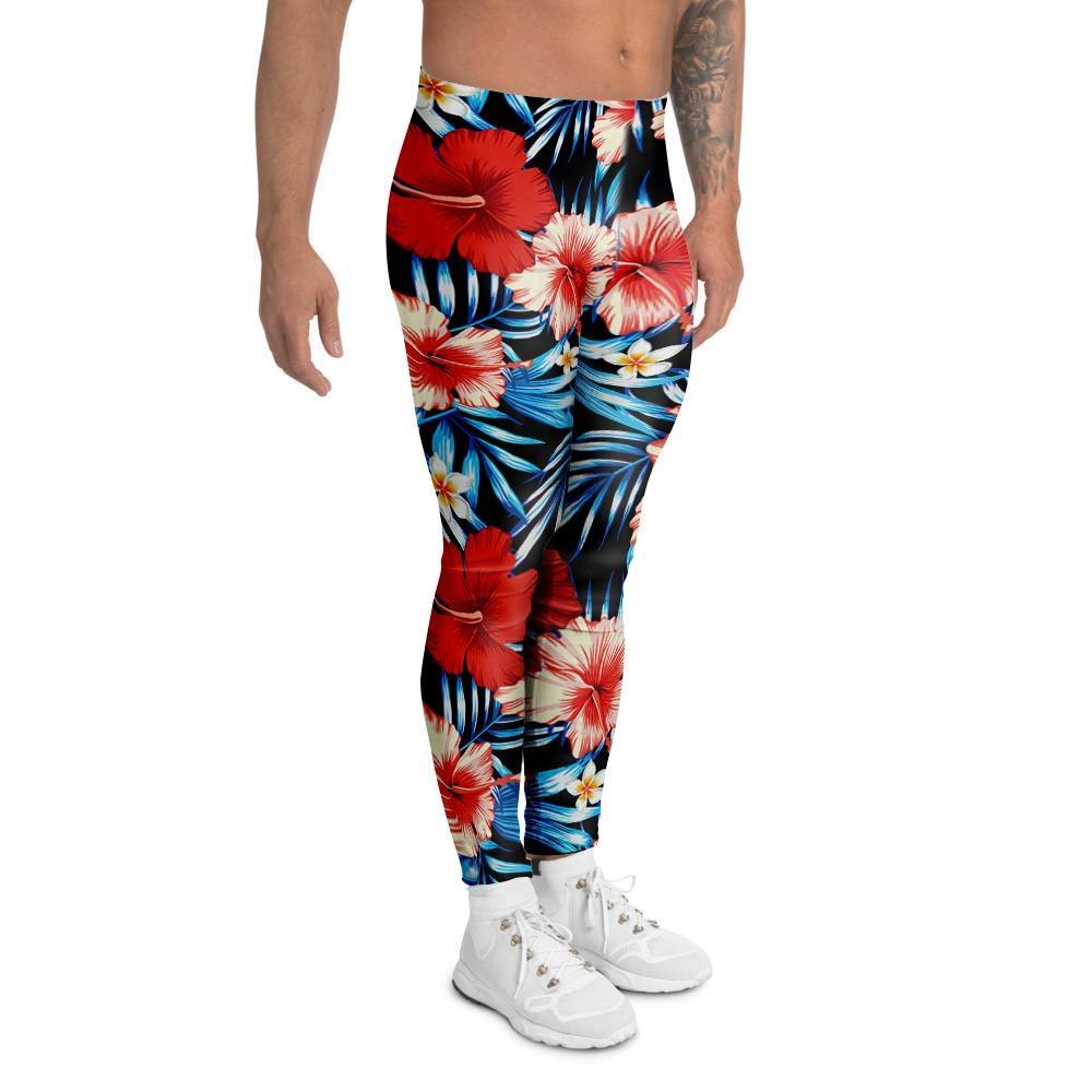 Tropical Hibiscus Flower Print Men's Leggings-grizzshop