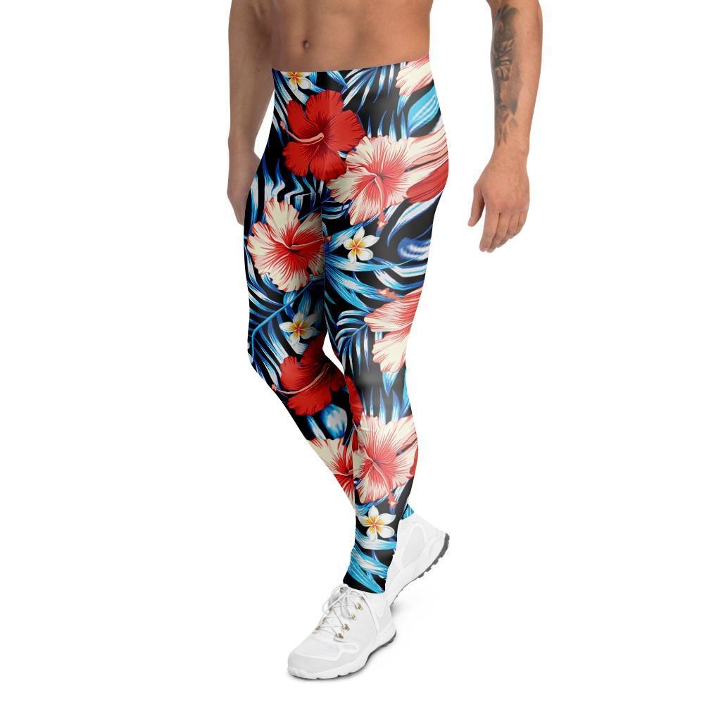 Tropical Hibiscus Flower Print Men's Leggings-grizzshop