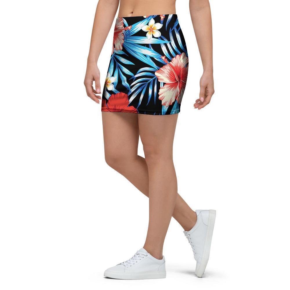 Tropical Hibiscus Flower Print Mini Skirt-grizzshop