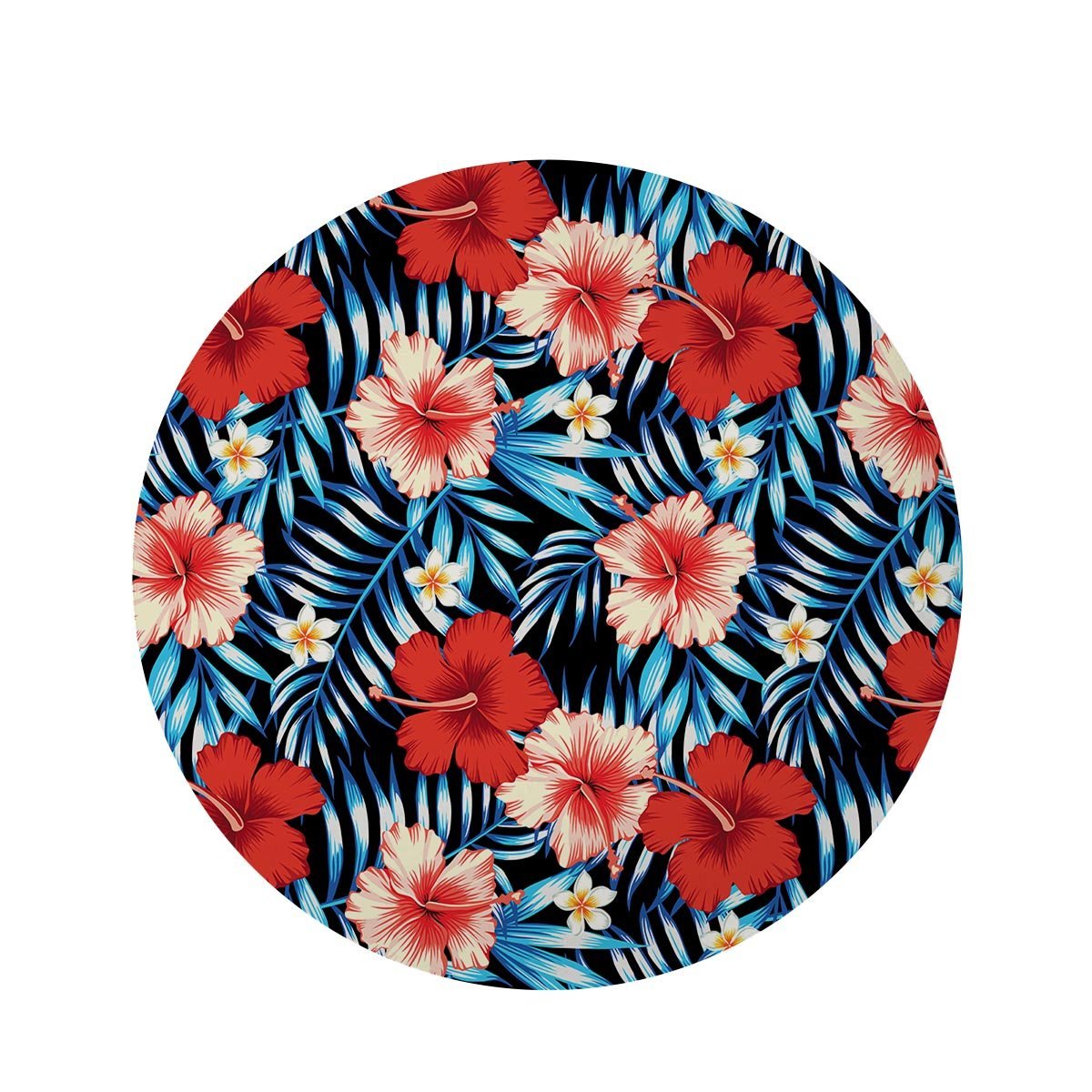 Tropical Hibiscus Flower Print Round Rug-grizzshop