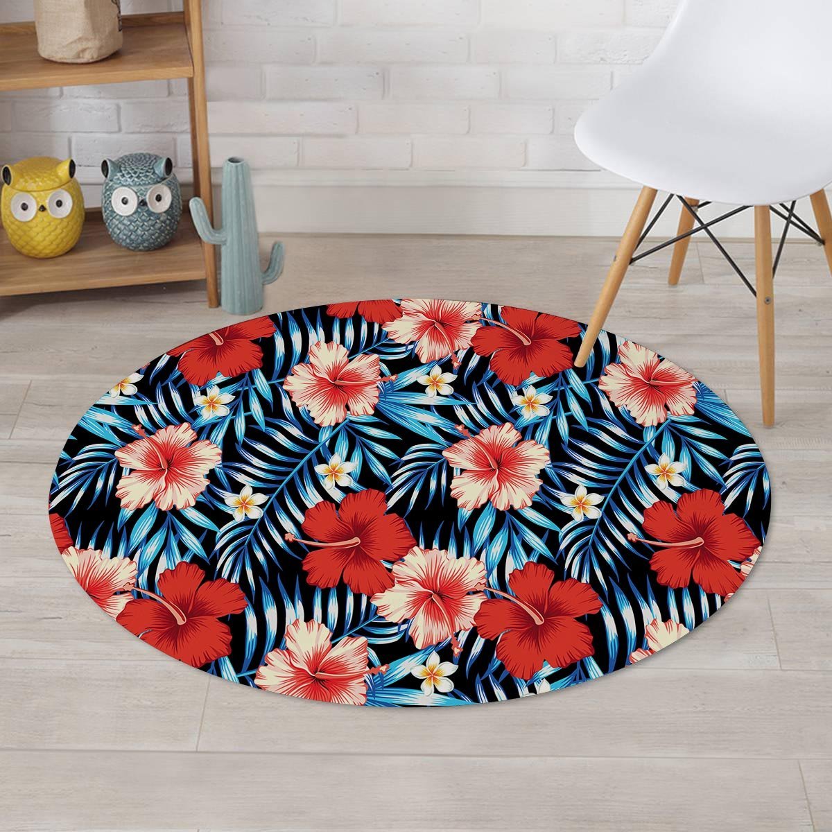 Tropical Hibiscus Flower Print Round Rug-grizzshop