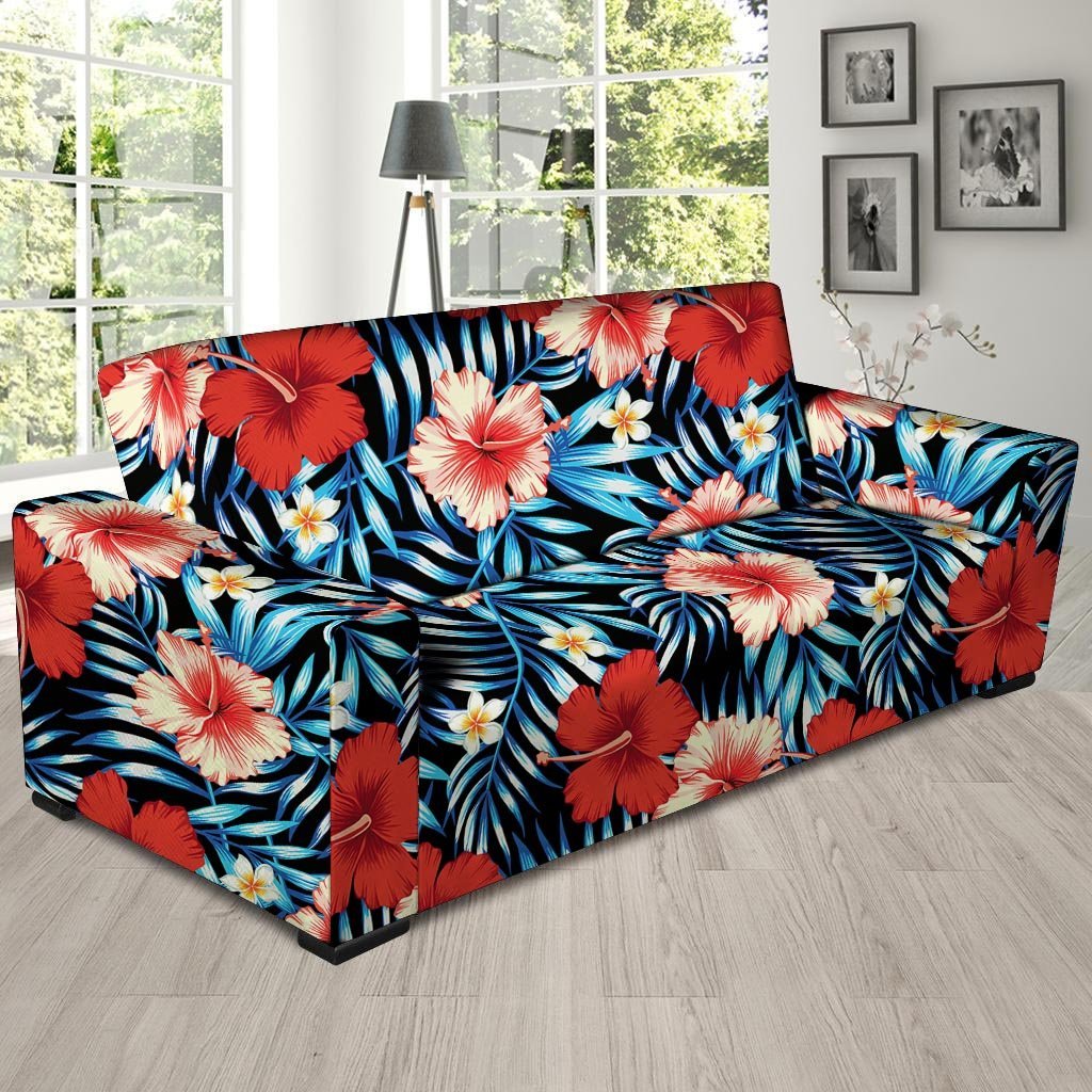 Tropical Hibiscus Flower Print Sofa Cover-grizzshop