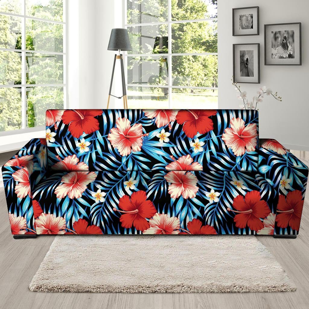 Tropical Hibiscus Flower Print Sofa Cover-grizzshop