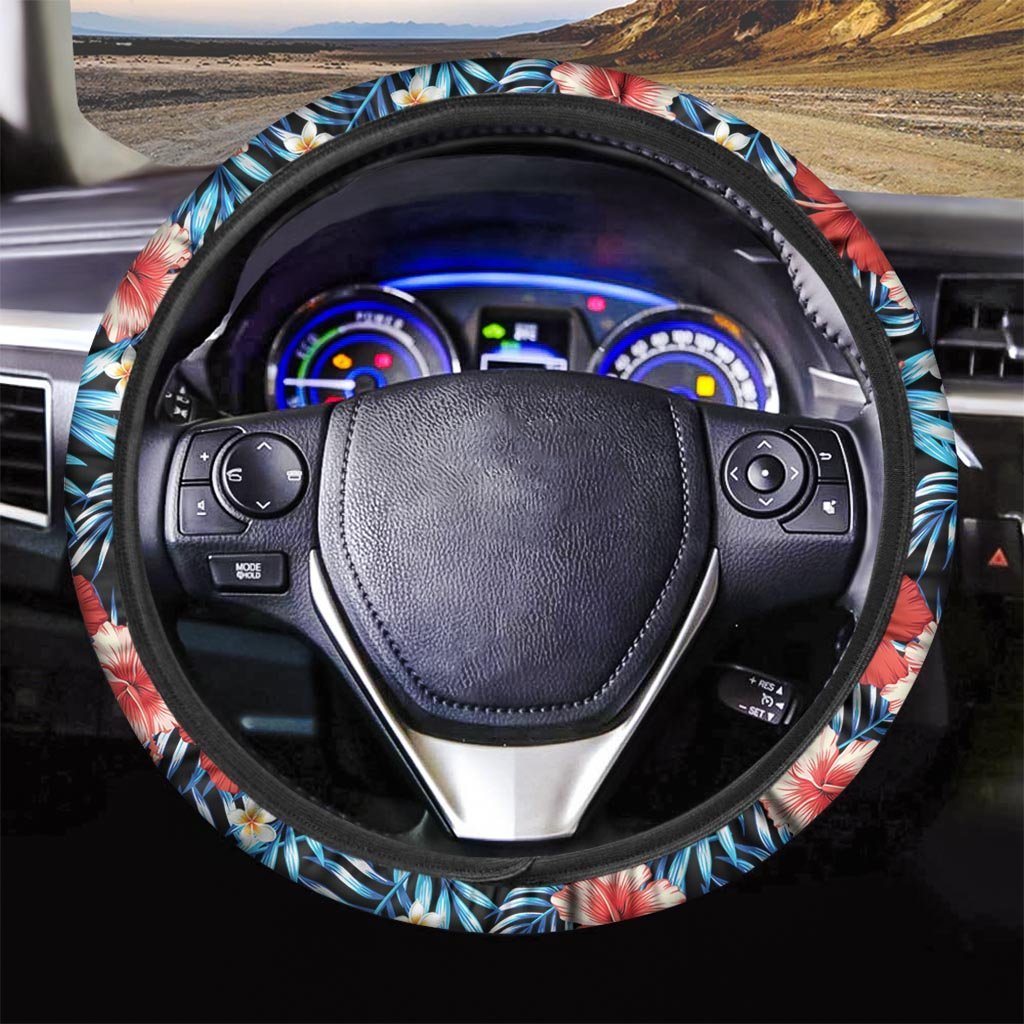 Tropical Hibiscus Flower Print Steering Wheel Cover-grizzshop