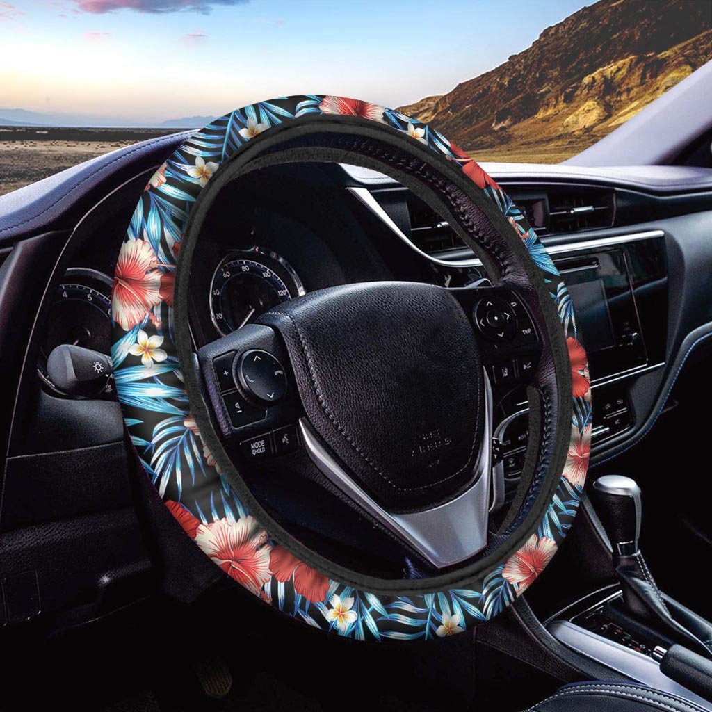 Tropical Hibiscus Flower Print Steering Wheel Cover-grizzshop