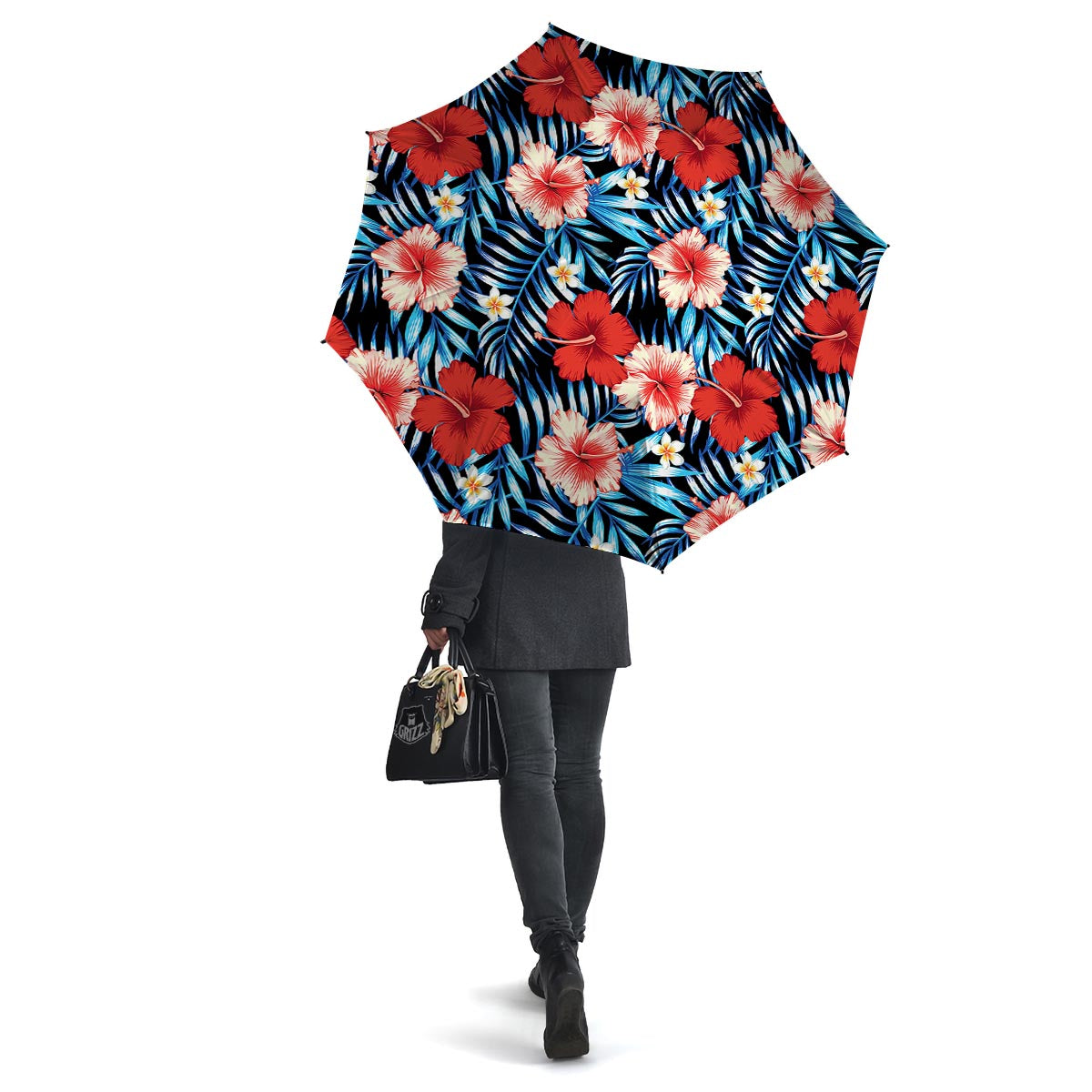 Tropical Hibiscus Flower Print Umbrella-grizzshop