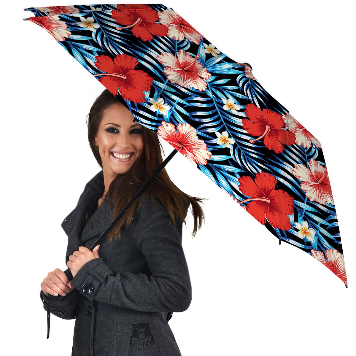 Tropical Hibiscus Flower Print Umbrella-grizzshop