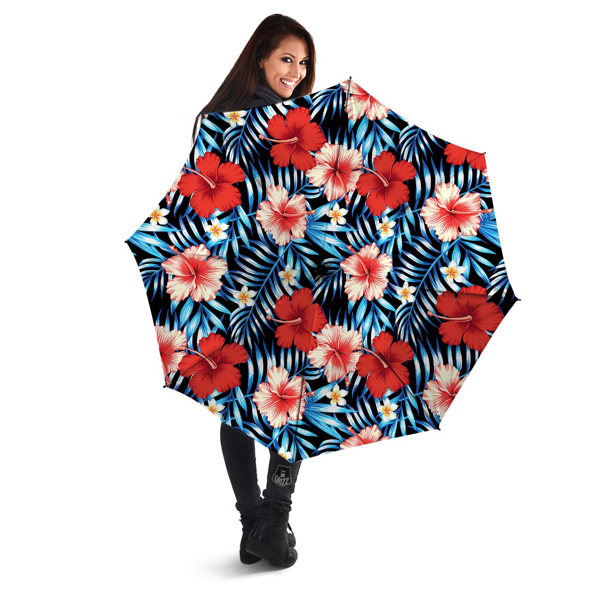 Tropical Hibiscus Flower Print Umbrella-grizzshop