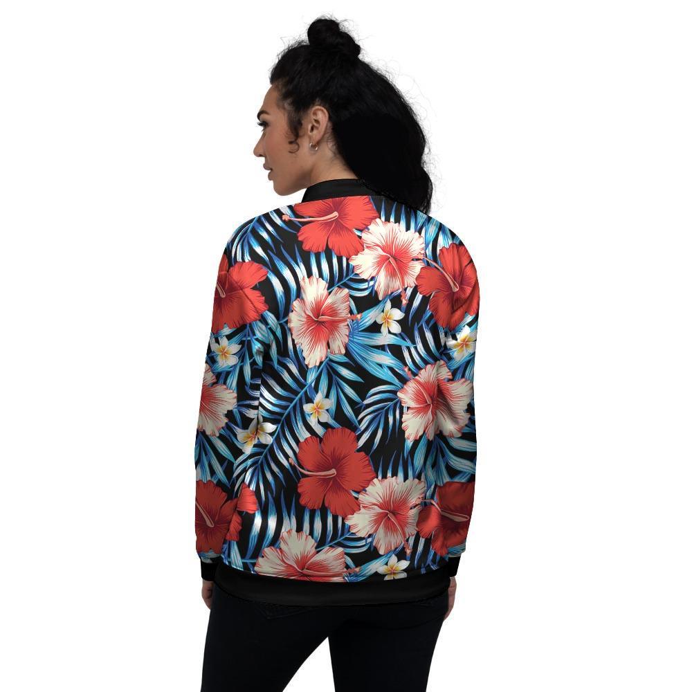 Tropical Hibiscus Flower Print Women's Bomber Jacket-grizzshop