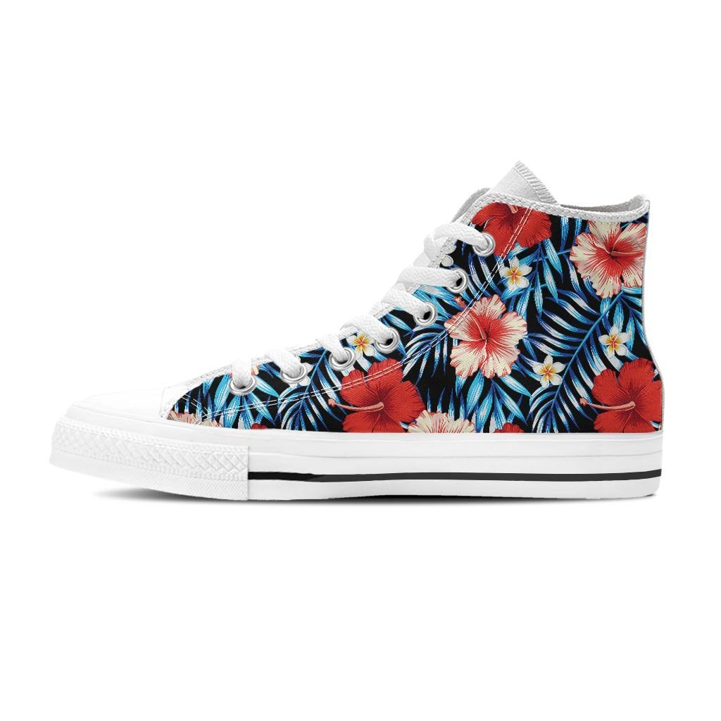 Tropical Hibiscus Flower Print Women's High Top Shoes-grizzshop