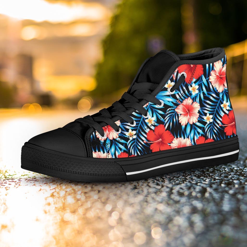 Tropical Hibiscus Flower Print Women's High Top Shoes-grizzshop