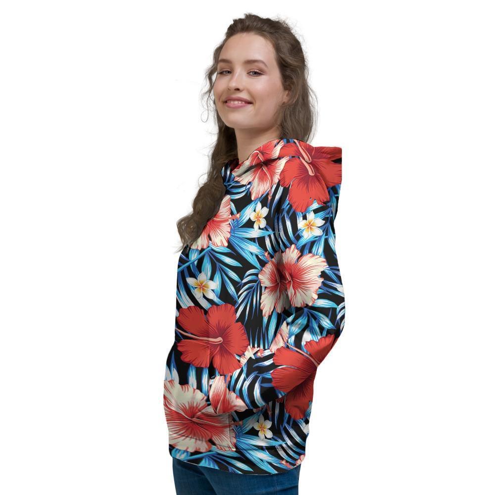 Tropical Hibiscus Flower Print Women's Hoodie-grizzshop