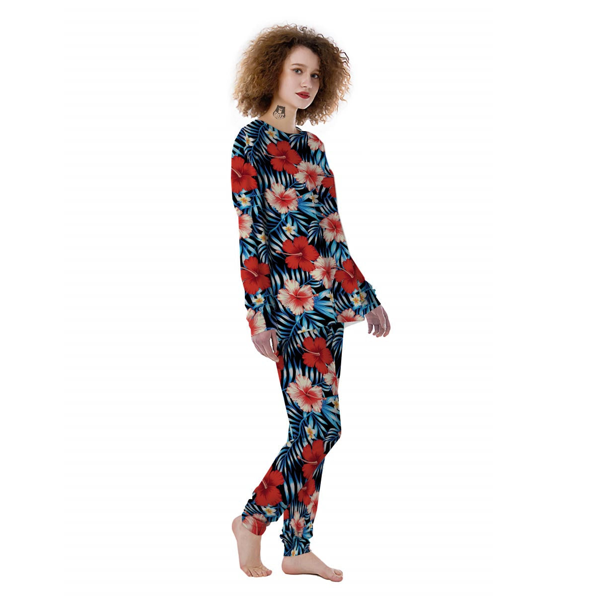 Tropical Hibiscus Flower Print Women's Pajamas-grizzshop