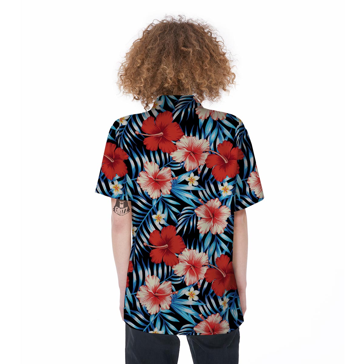 Tropical Hibiscus Flower Print Women's Short Sleeve Shirts-grizzshop