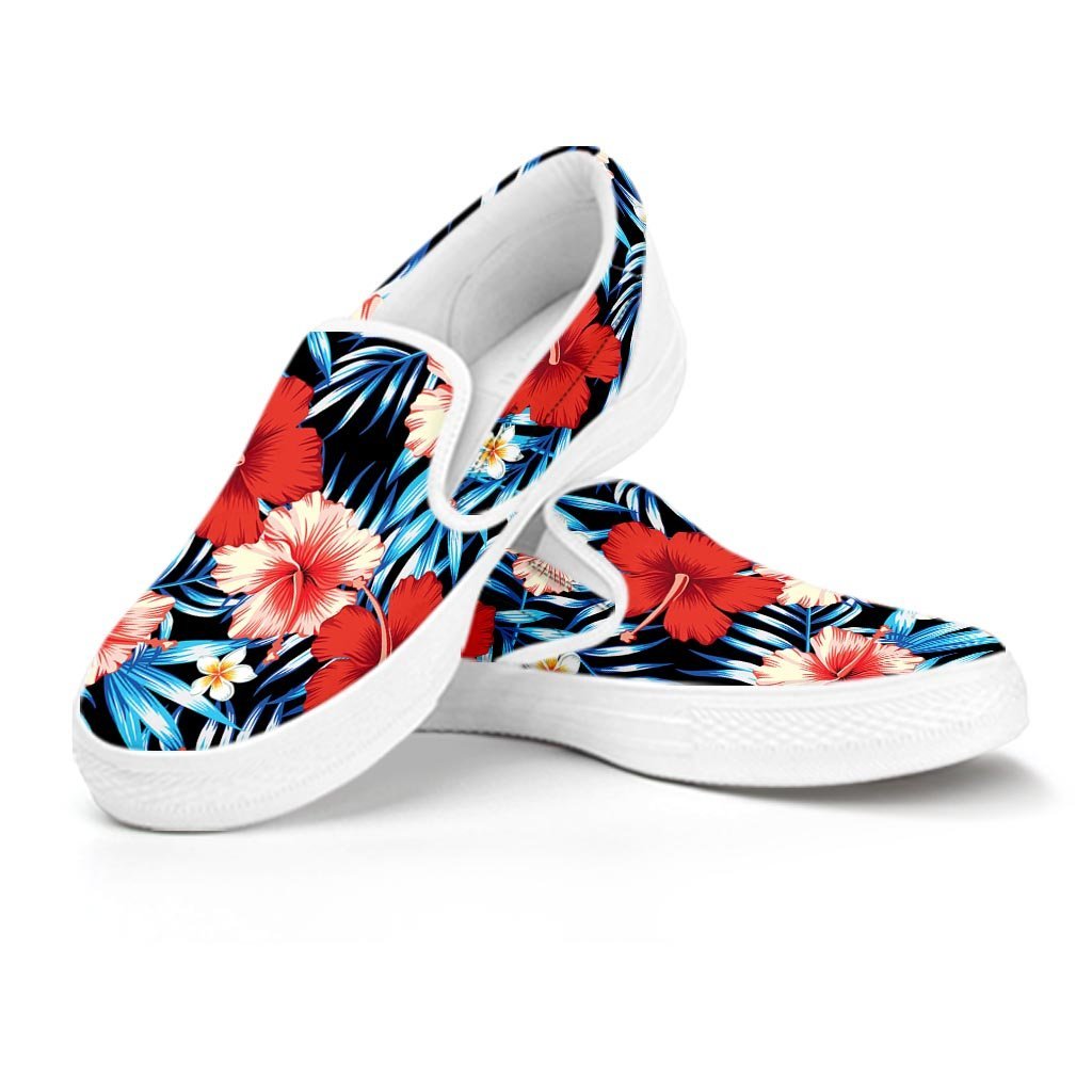 Tropical Hibiscus Flower Print Women's Slip On Sneakers-grizzshop