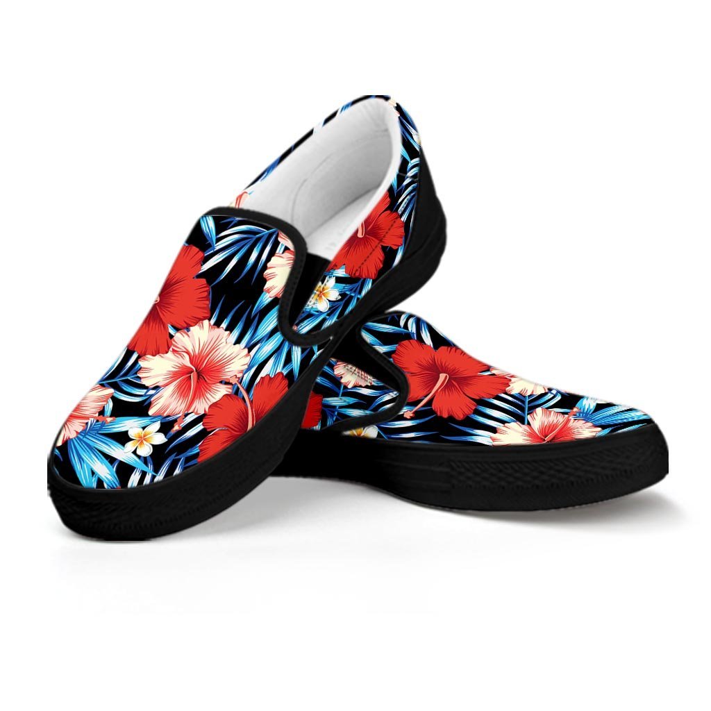Tropical Hibiscus Flower Print Women's Slip On Sneakers-grizzshop