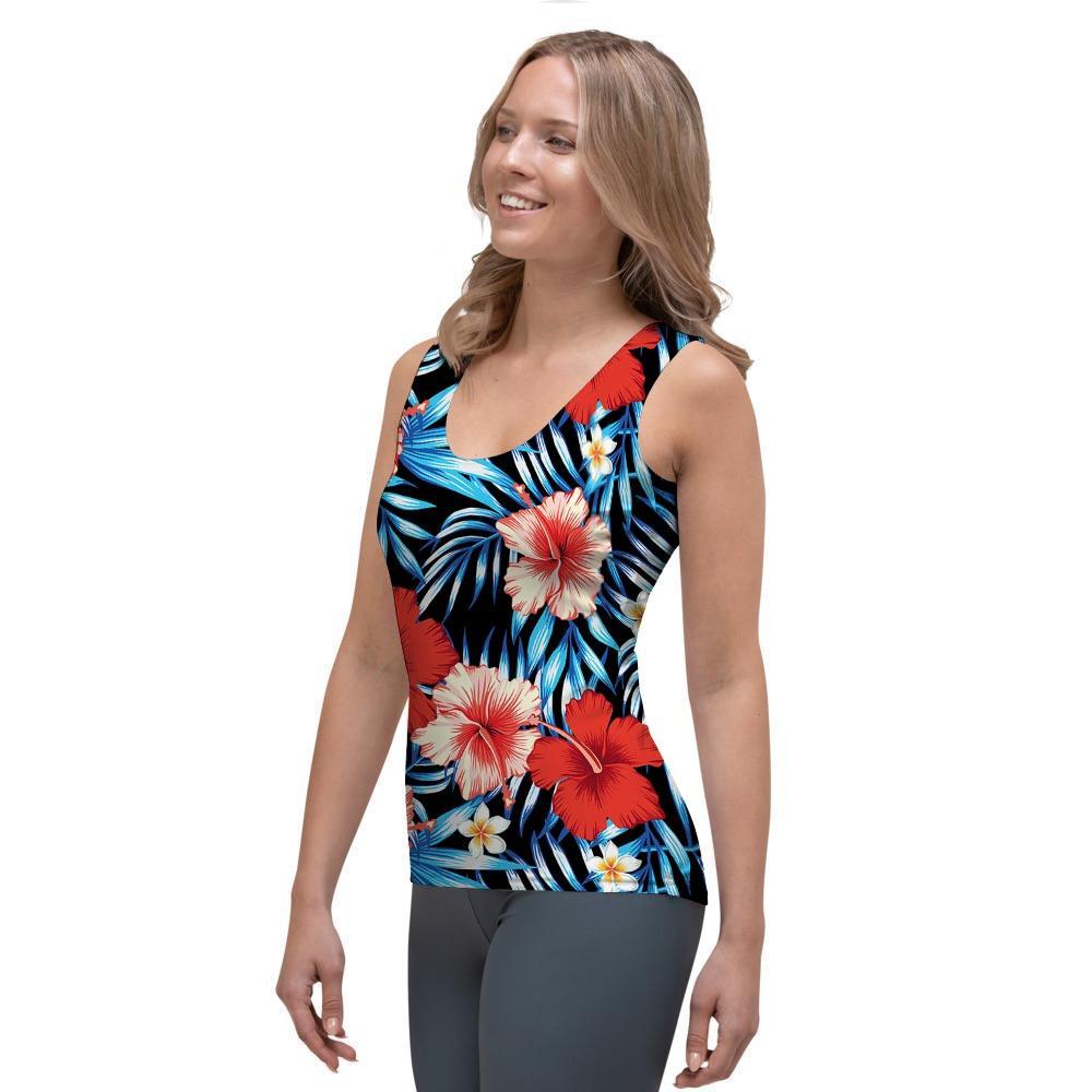 Tropical Hibiscus Flower Print Women's Tank Top-grizzshop