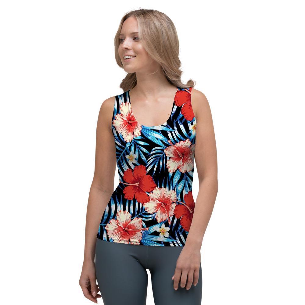 Tropical Hibiscus Flower Print Women's Tank Top-grizzshop