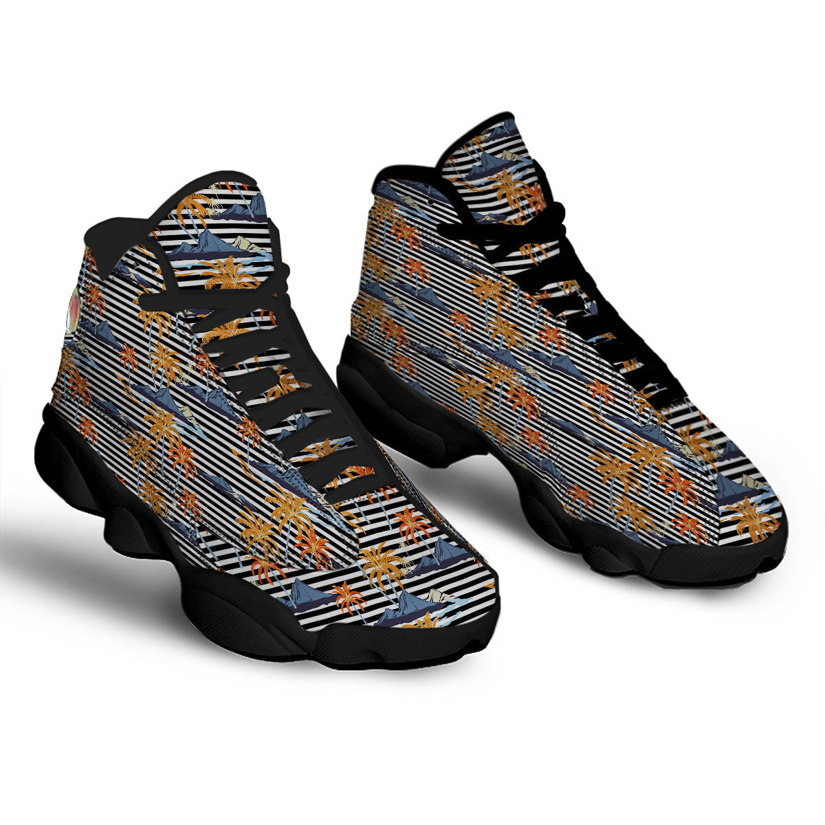 Tropical Island And Stripes Print Pattern Black Basketball Shoes-grizzshop
