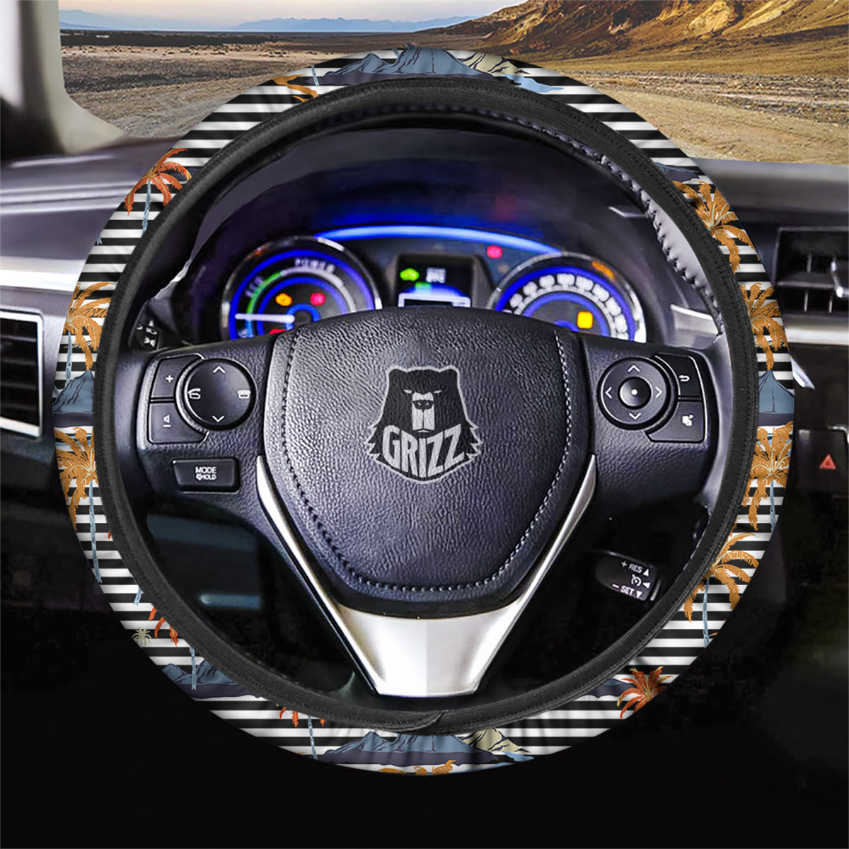 Tropical Island And Stripes Print Pattern Car Steering Wheel Cover-grizzshop