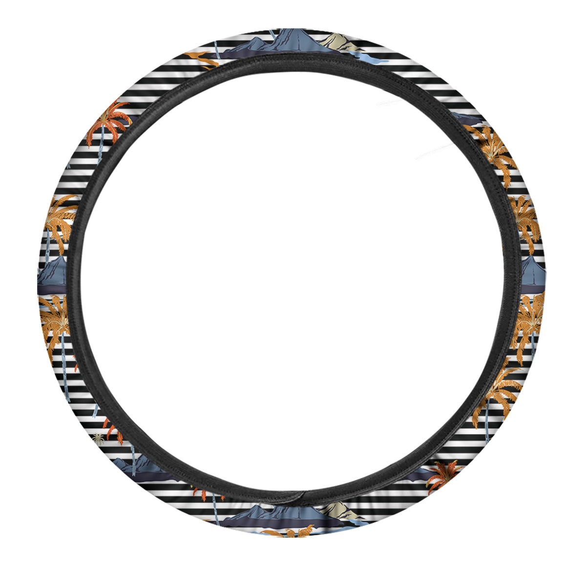 Tropical Island And Stripes Print Pattern Car Steering Wheel Cover-grizzshop