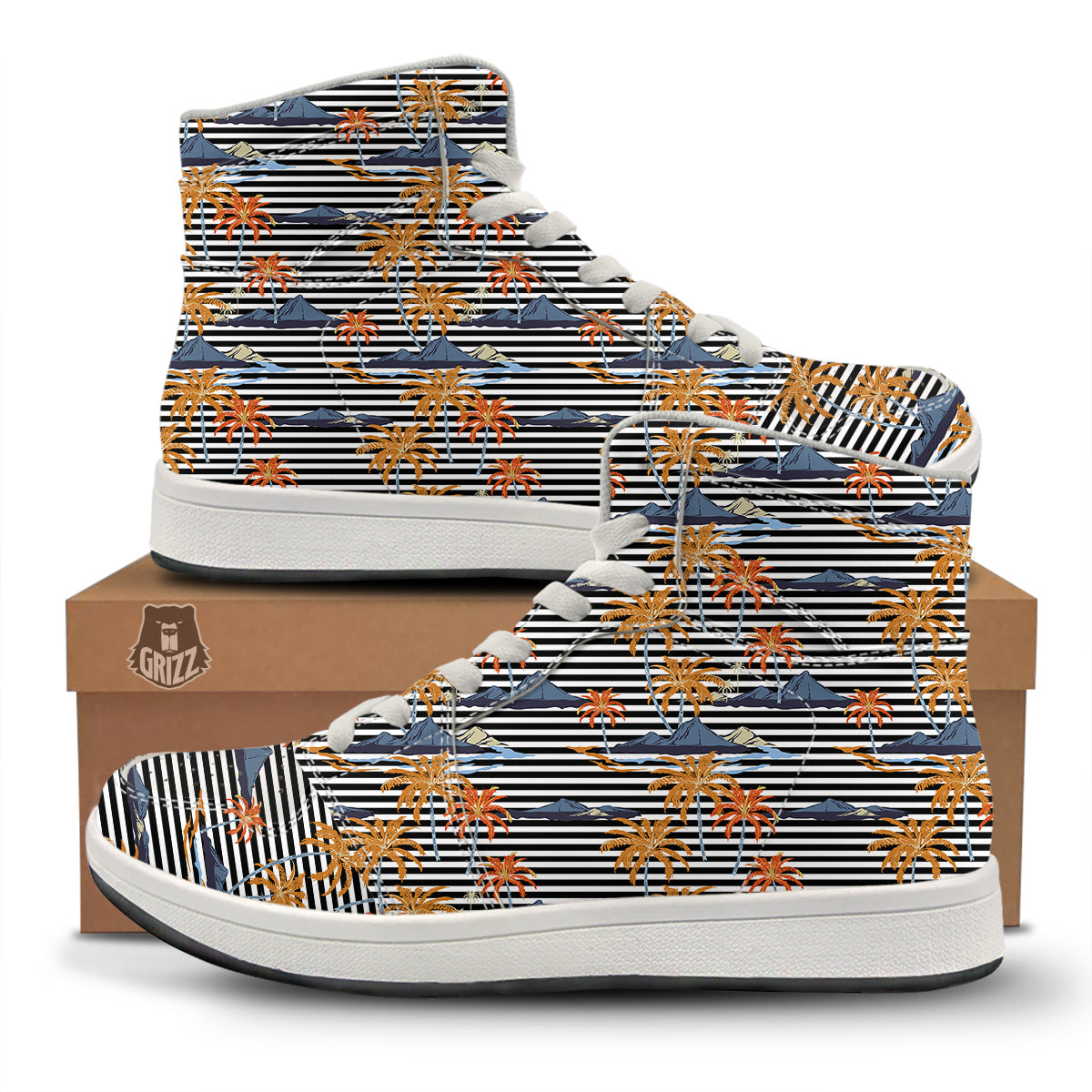 Tropical Island And Stripes Print Pattern High Top Sneakers-grizzshop