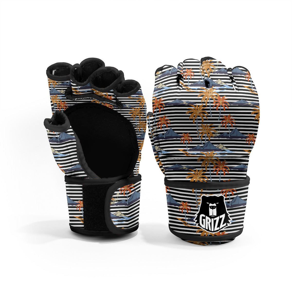 Tropical Island And Stripes Print Pattern MMA Gloves-grizzshop