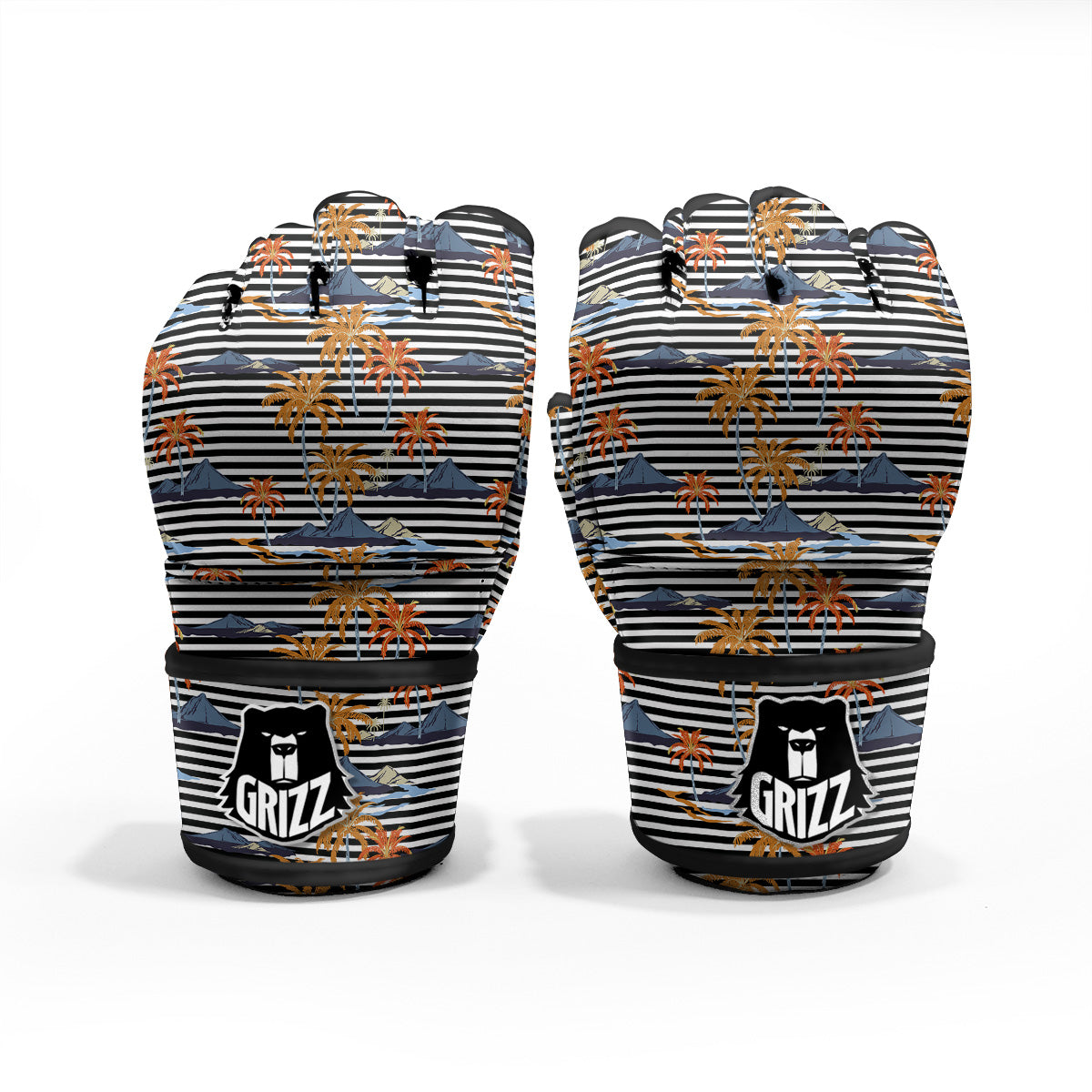 Tropical Island And Stripes Print Pattern MMA Gloves-grizzshop
