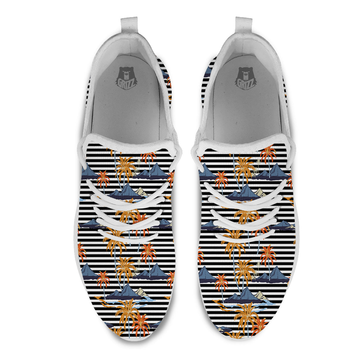 Tropical Island And Stripes Print Pattern White Athletic Shoes-grizzshop