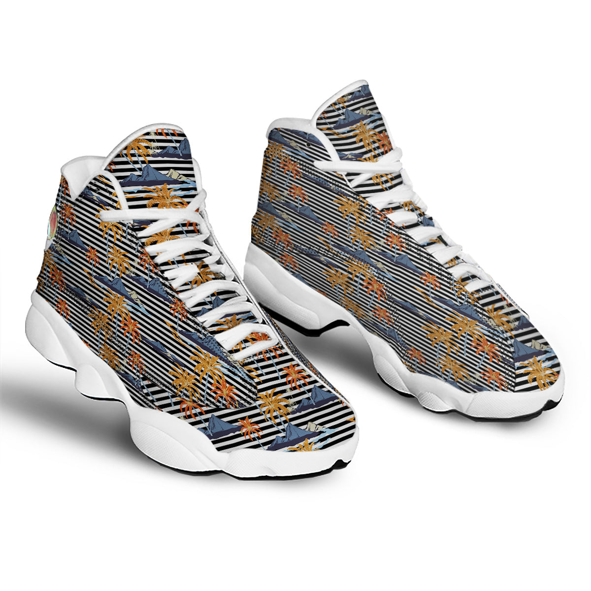 Tropical Island And Stripes Print Pattern White Basketball Shoes-grizzshop