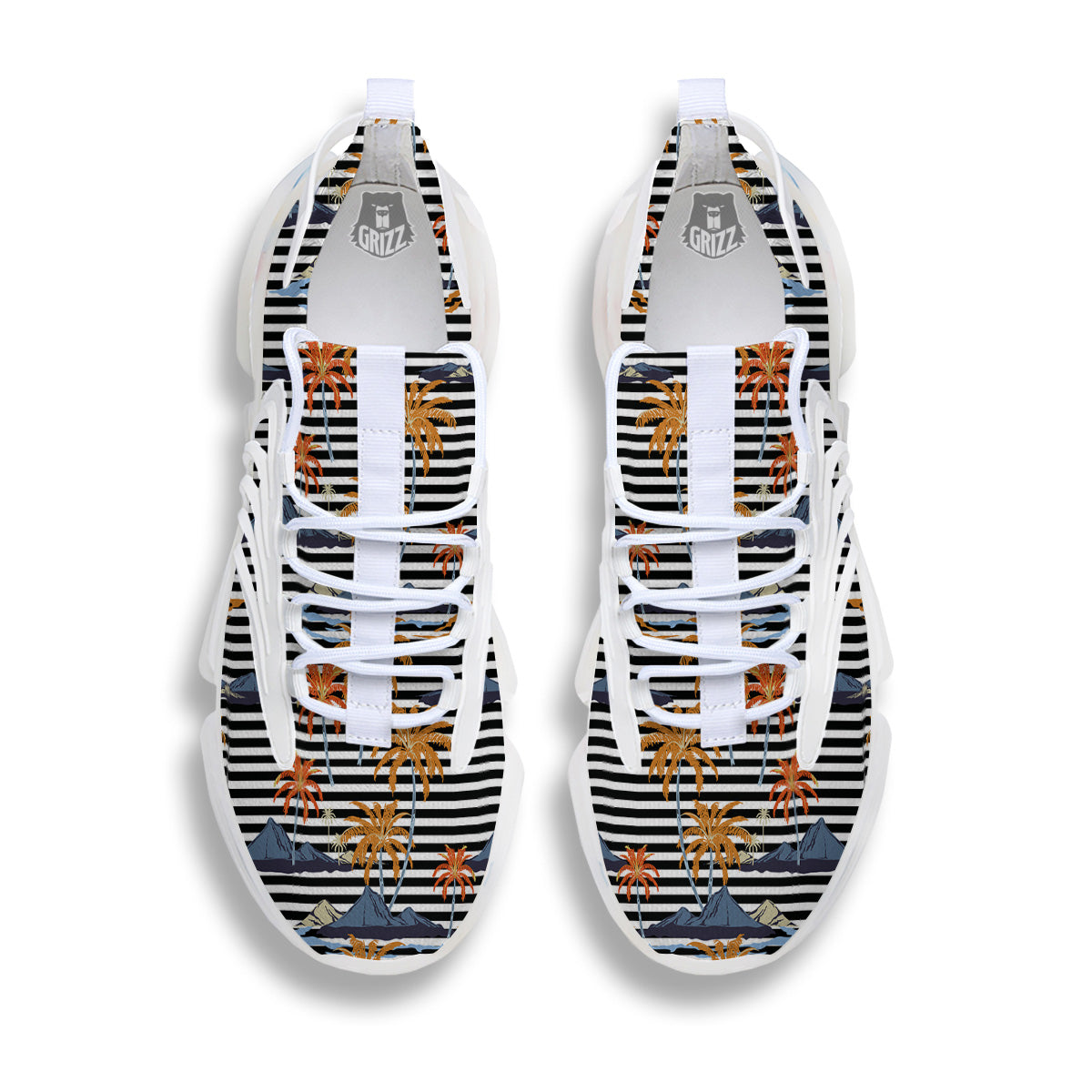 Tropical Island And Stripes Print Pattern White Gym Shoes-grizzshop