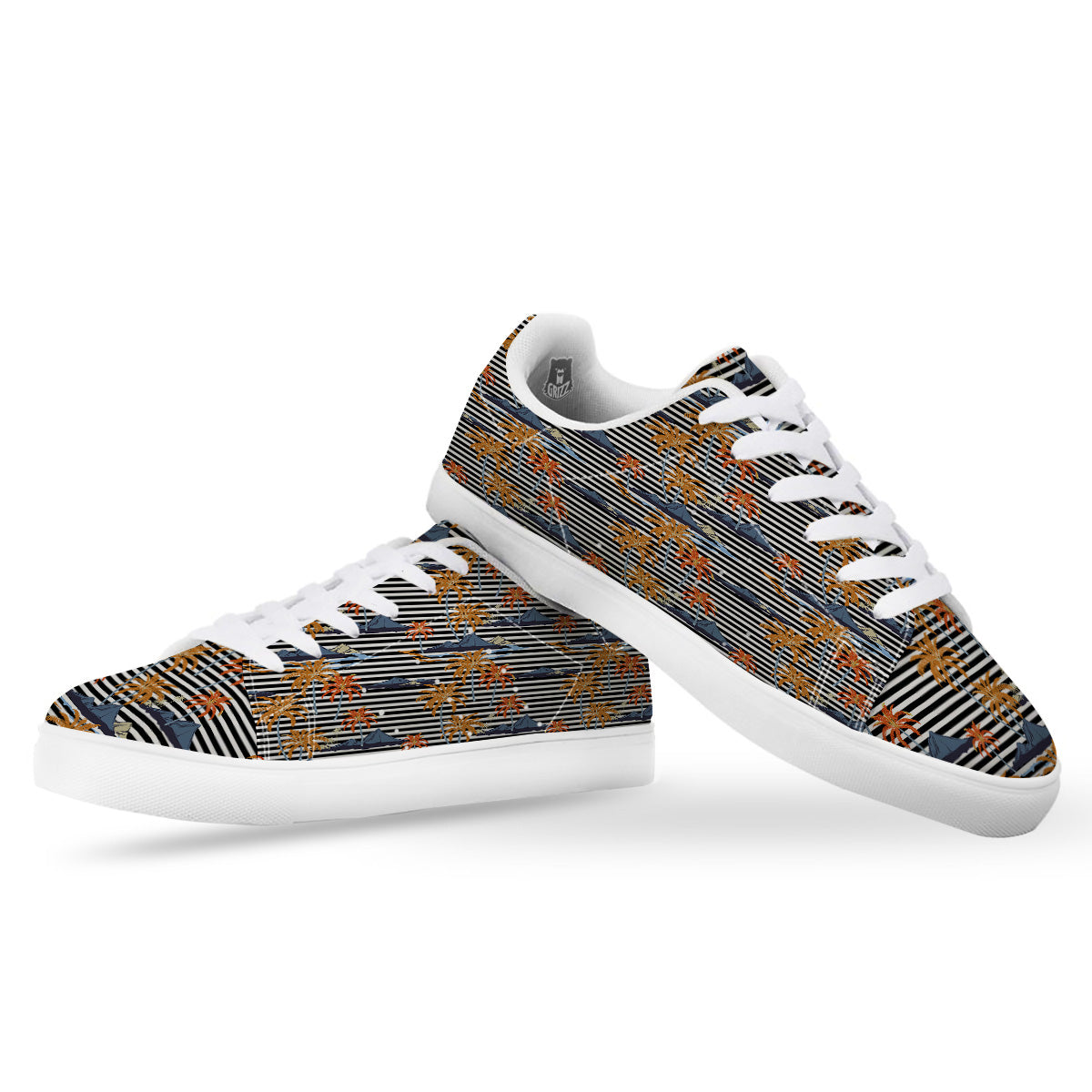 Tropical Island And Stripes Print Pattern White Low Top Sneakers-grizzshop