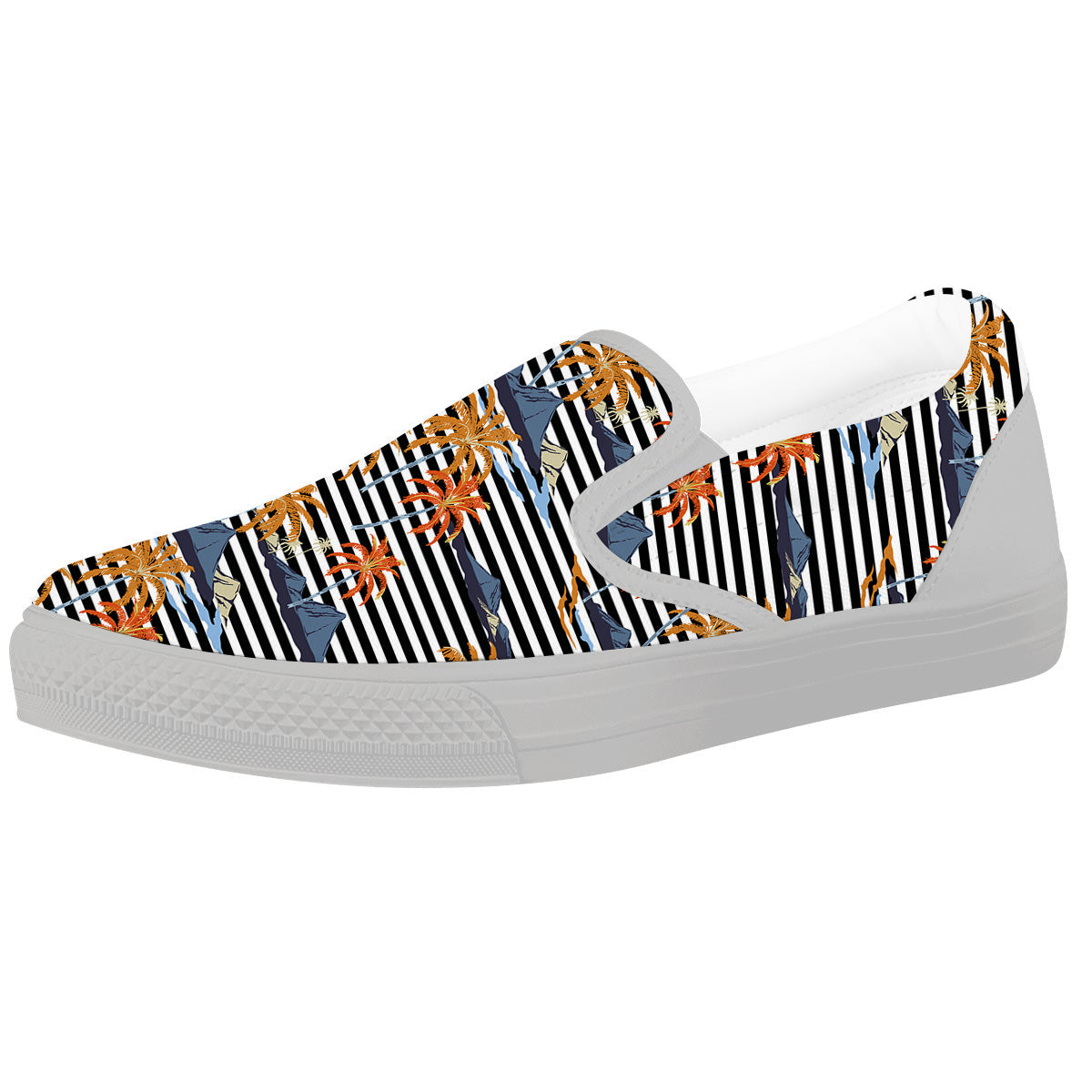 Tropical Island And Stripes Print Pattern White Slip On Shoes-grizzshop