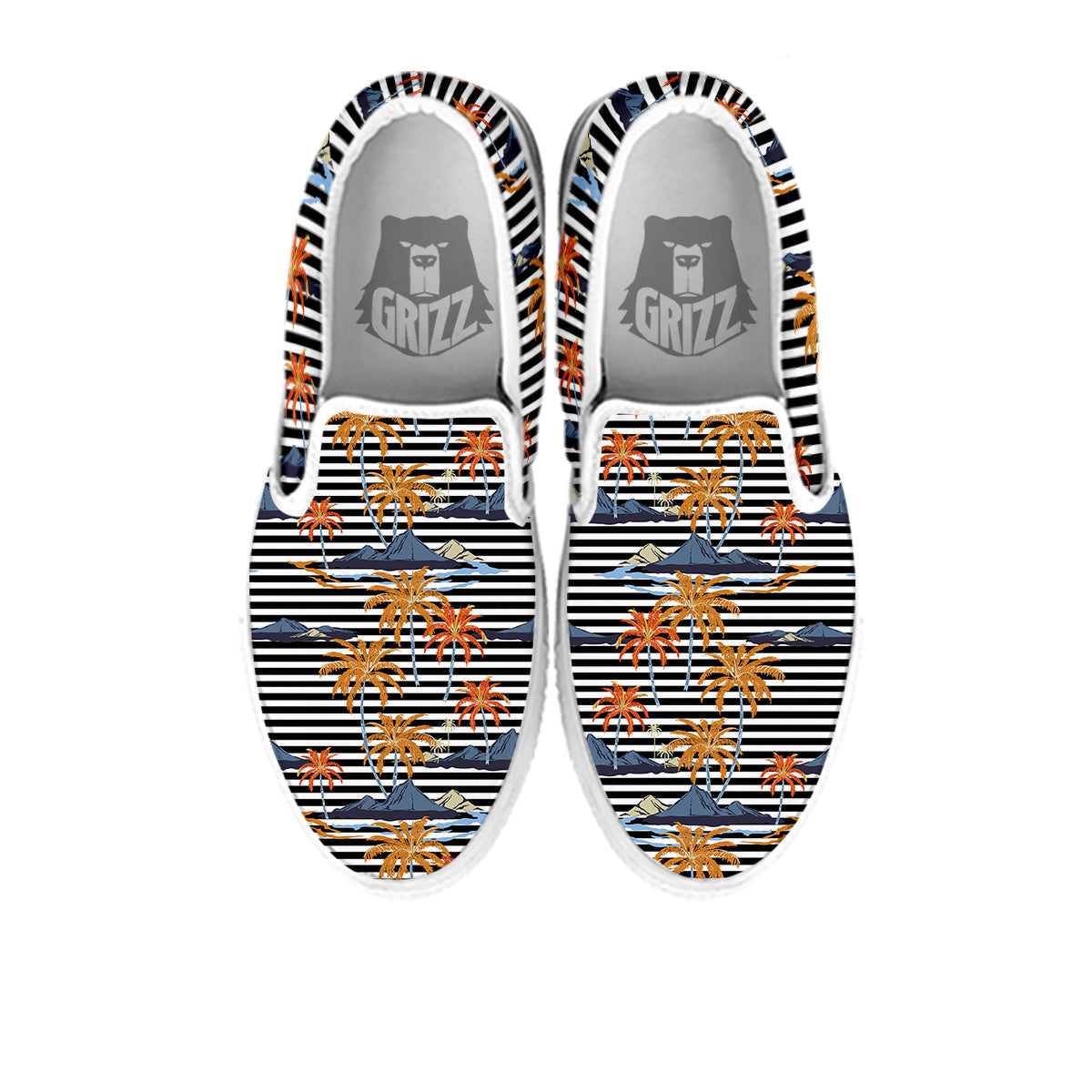 Tropical Island And Stripes Print Pattern White Slip On Shoes-grizzshop