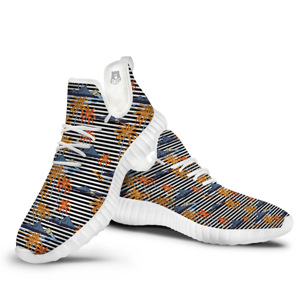 Tropical Island And Stripes Print Pattern White Walking Shoes-grizzshop