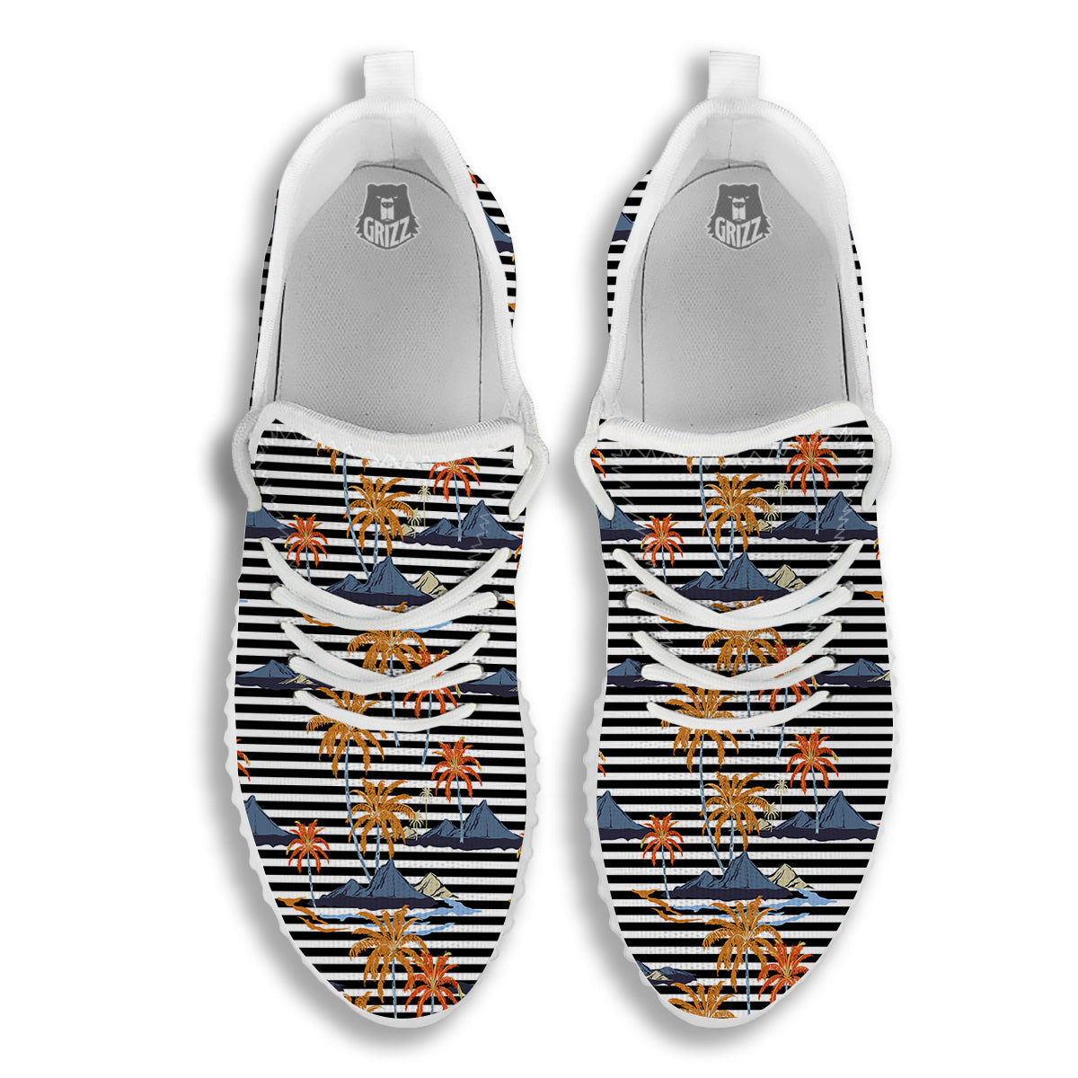 Tropical Island And Stripes Print Pattern White Walking Shoes-grizzshop