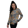 Tropical Island And Stripes Print Pattern Women's Bomber Jacket-grizzshop