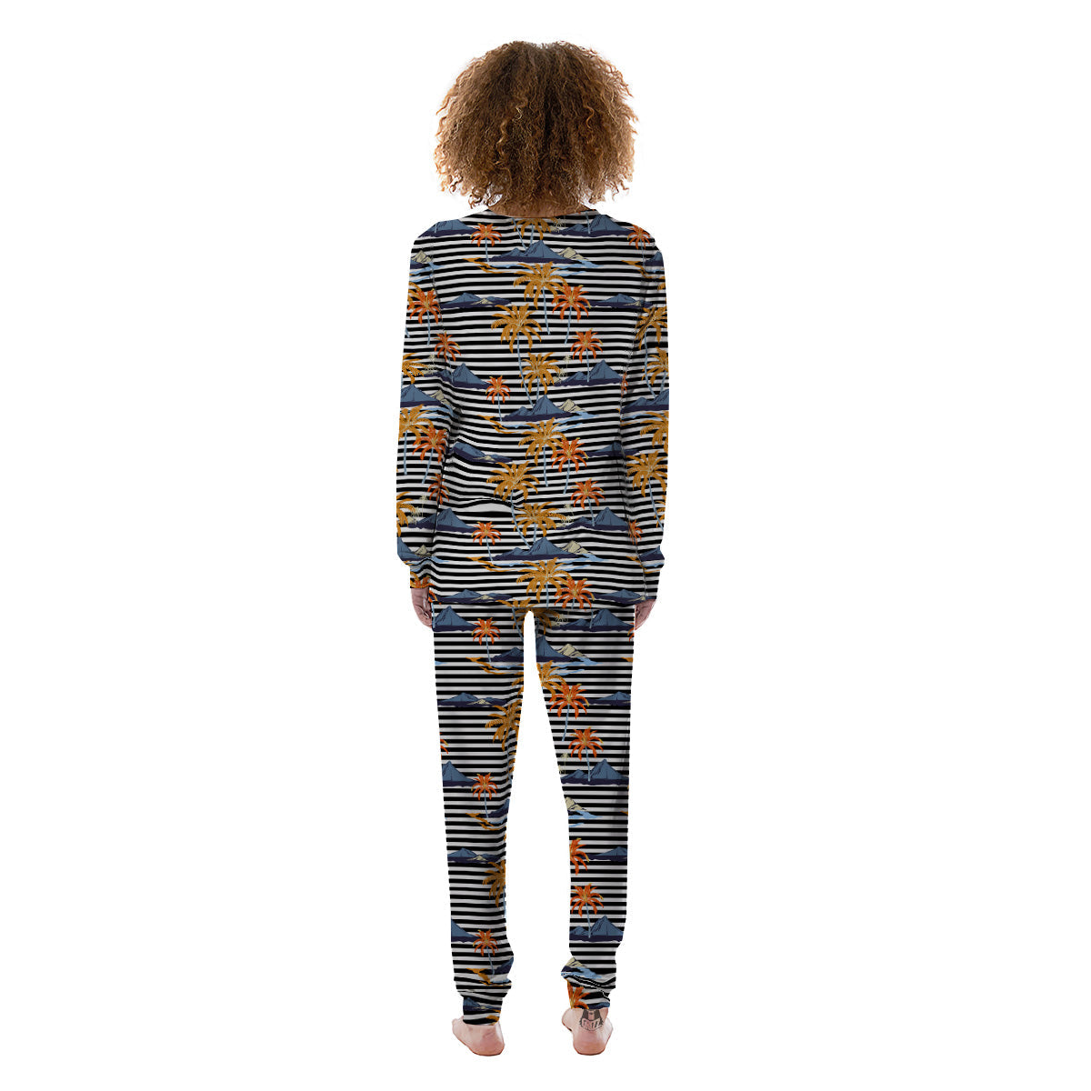 Tropical Island And Stripes Print Pattern Women's Pajamas-grizzshop