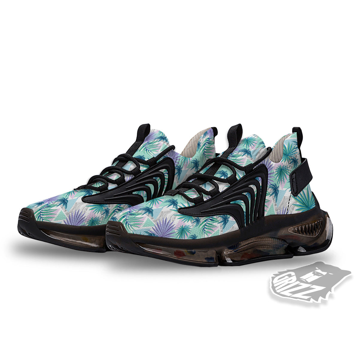 Tropical Leaf And Triangles Pastel Print Pattern Black Gym Shoes-grizzshop