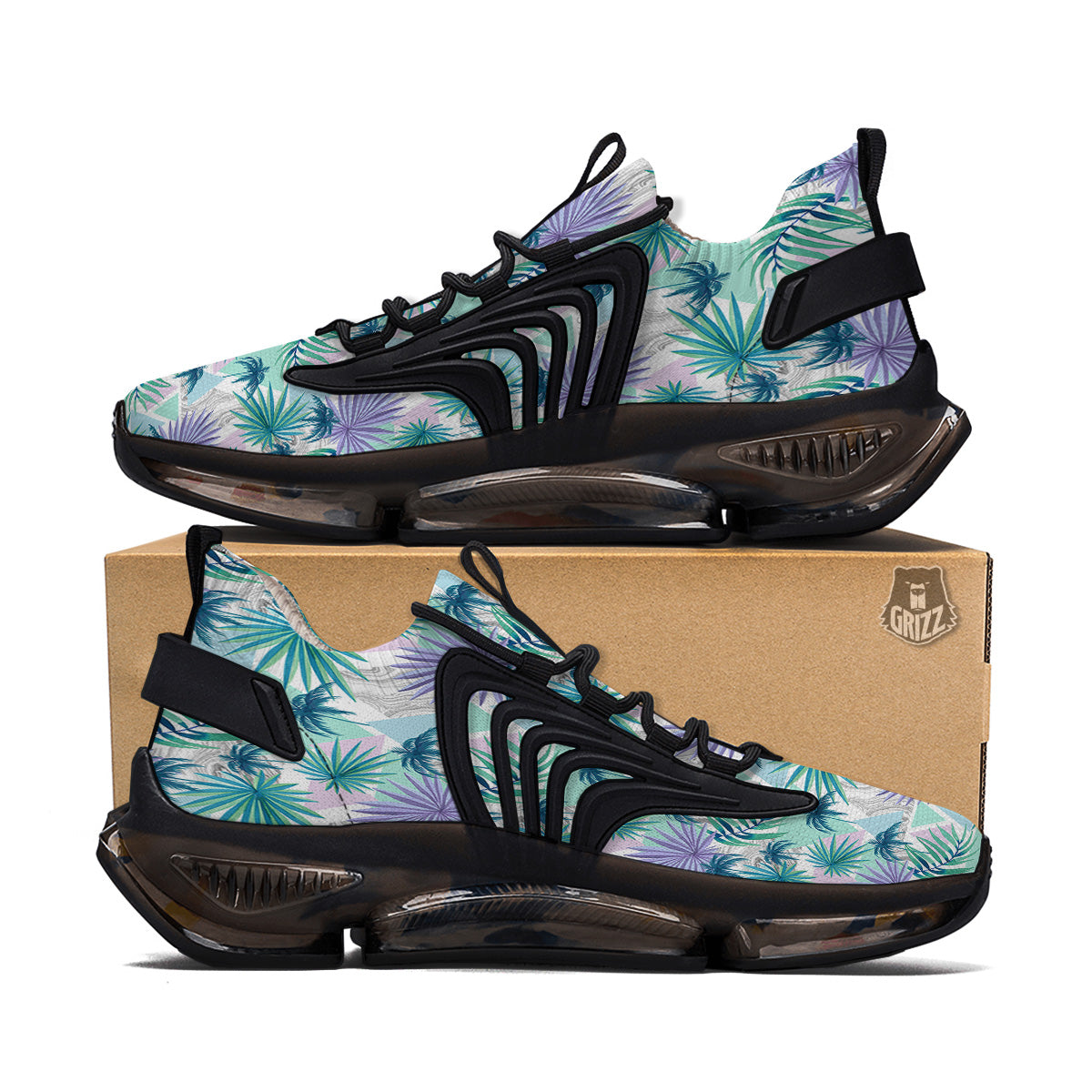 Tropical Leaf And Triangles Pastel Print Pattern Black Gym Shoes-grizzshop