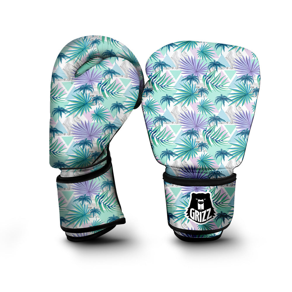 Tropical Leaf And Triangles Pastel Print Pattern Boxing Gloves-grizzshop