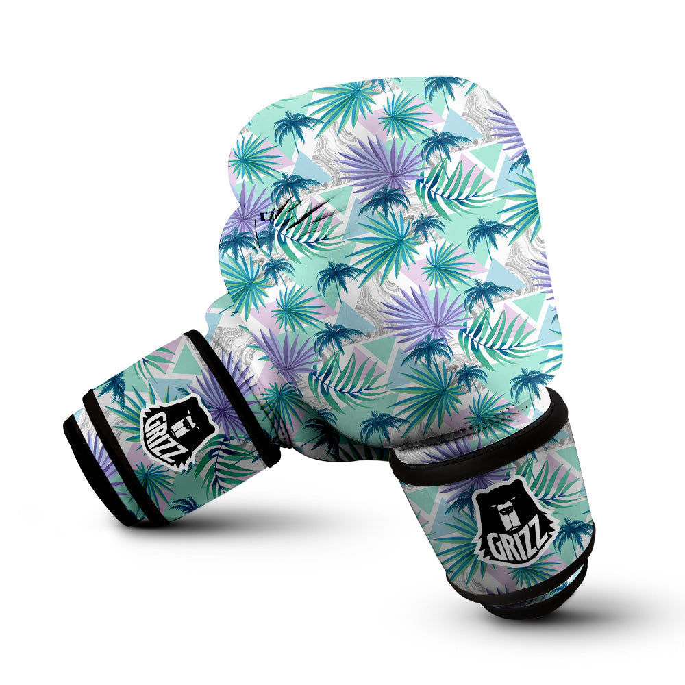 Tropical Leaf And Triangles Pastel Print Pattern Boxing Gloves-grizzshop