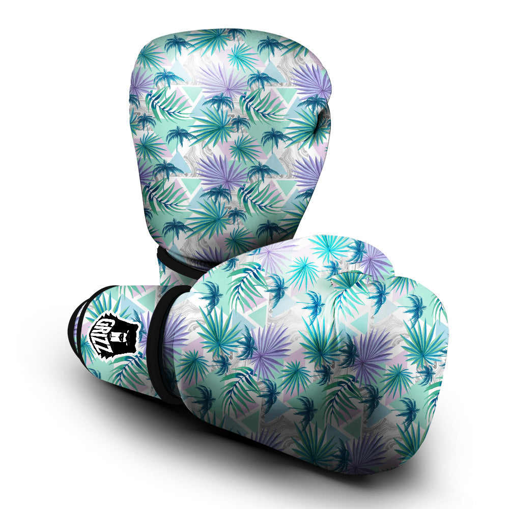 Tropical Leaf And Triangles Pastel Print Pattern Boxing Gloves-grizzshop