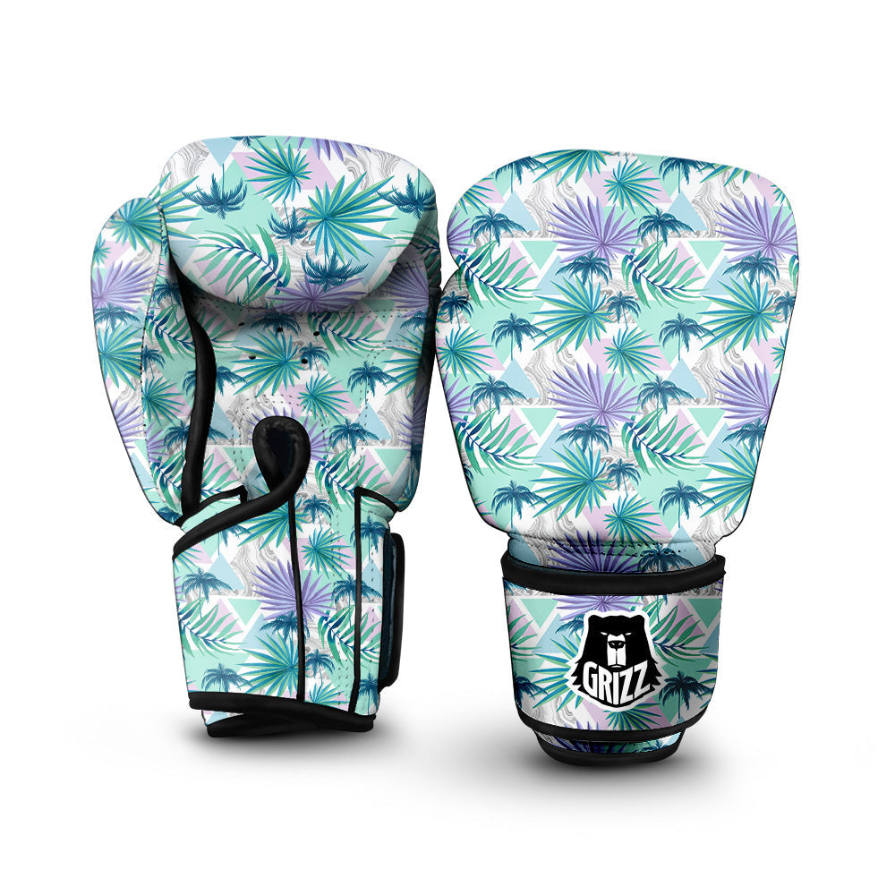 Tropical Leaf And Triangles Pastel Print Pattern Boxing Gloves-grizzshop