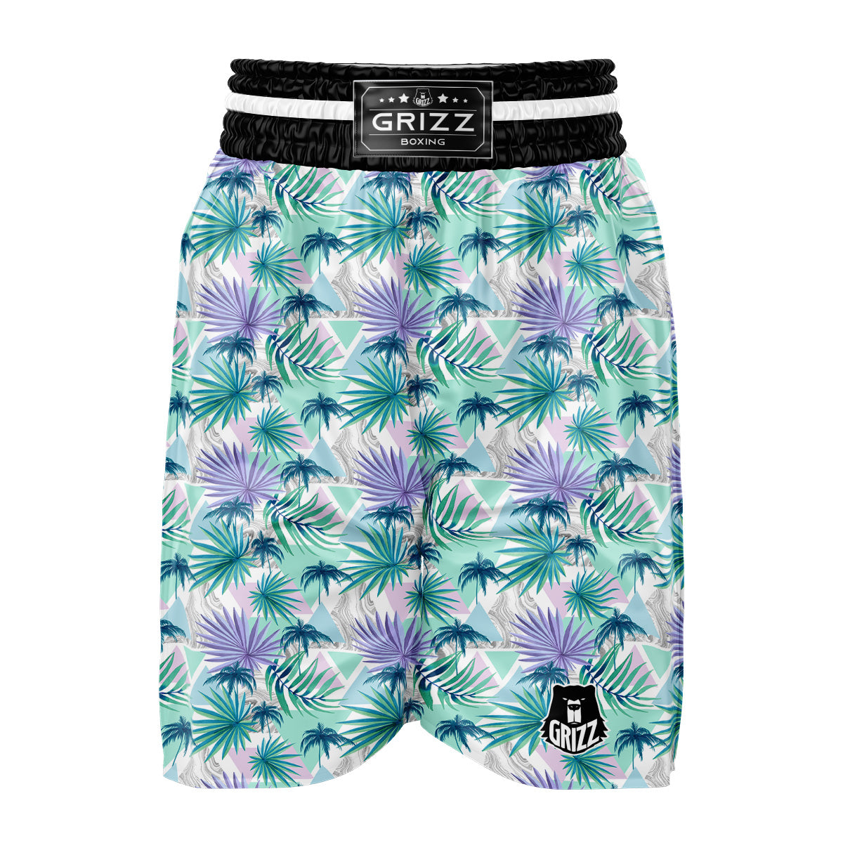 Tropical Leaf And Triangles Pastel Print Pattern Boxing Shorts-grizzshop