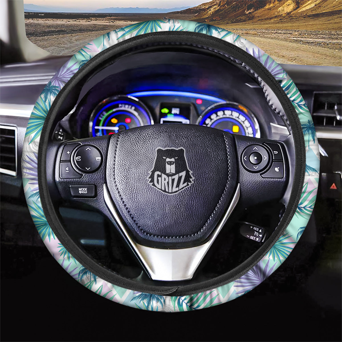 Tropical Leaf And Triangles Pastel Print Pattern Car Steering Wheel Cover-grizzshop