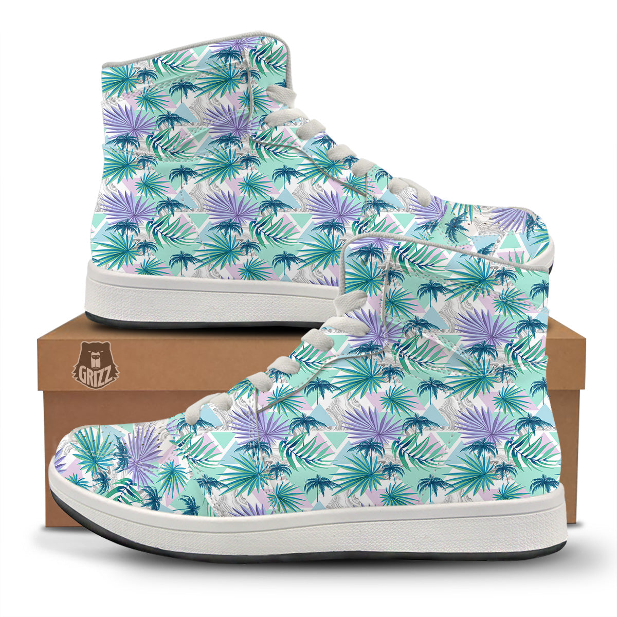 Tropical Leaf And Triangles Pastel Print Pattern High Top Sneakers-grizzshop