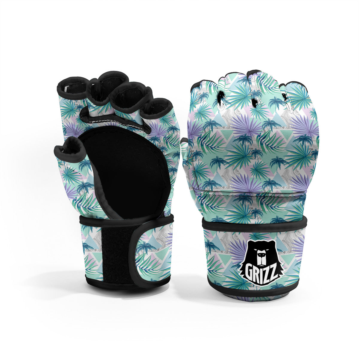 Tropical Leaf And Triangles Pastel Print Pattern MMA Gloves-grizzshop